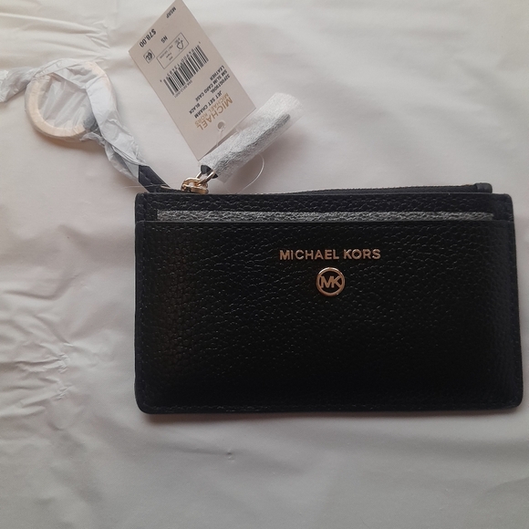 MICHAEL Michael Kors Handbags - Michael Kors Slim Black Leather Card Holder/With Keyring/Zipper Pouch🌸